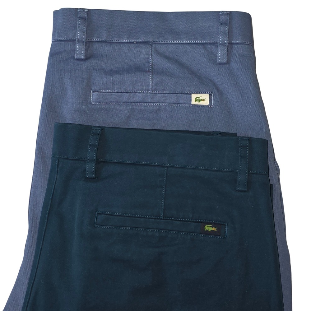 Lot of 2 Lacoste Men Slim Chino Pants Bundle Blue Teal Stretch Cotton Size 36X28